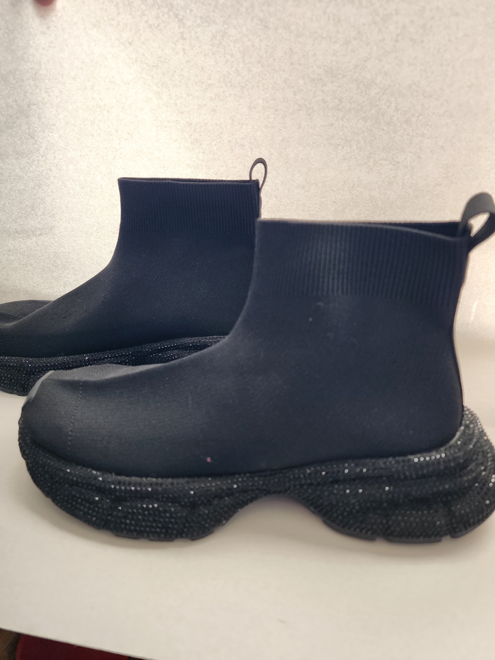 Cape Robbin Black Knit Sock Sneaker Boot with Glittery Chunky Sole